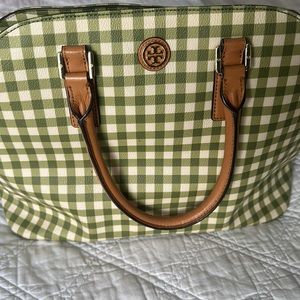 Tory Burch Kerrington Gingham dome purse bag handbag.